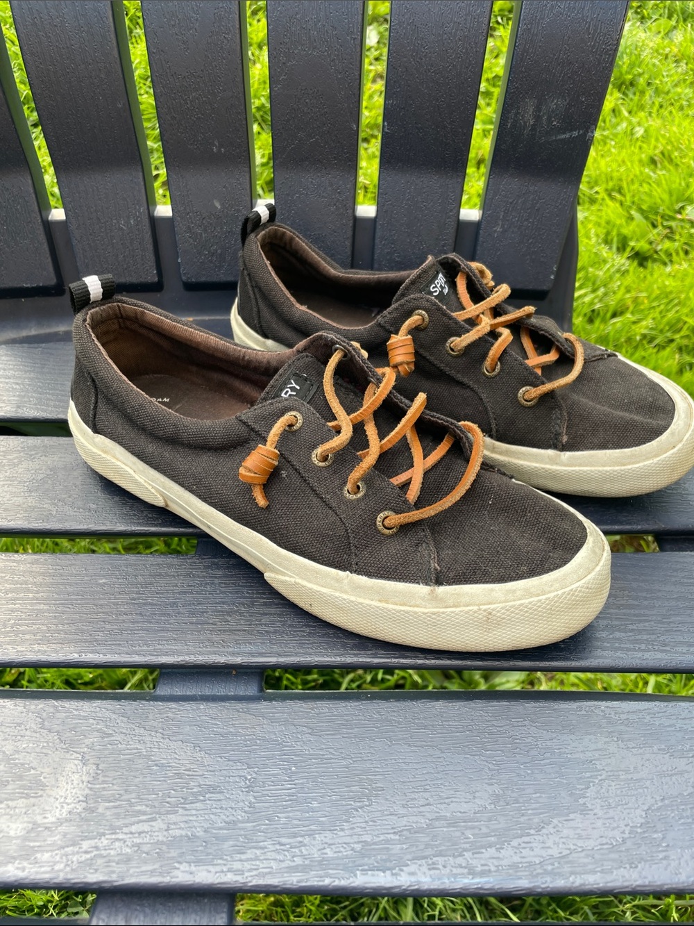 Sperry Black Canvas Sneakers with Tan Laces